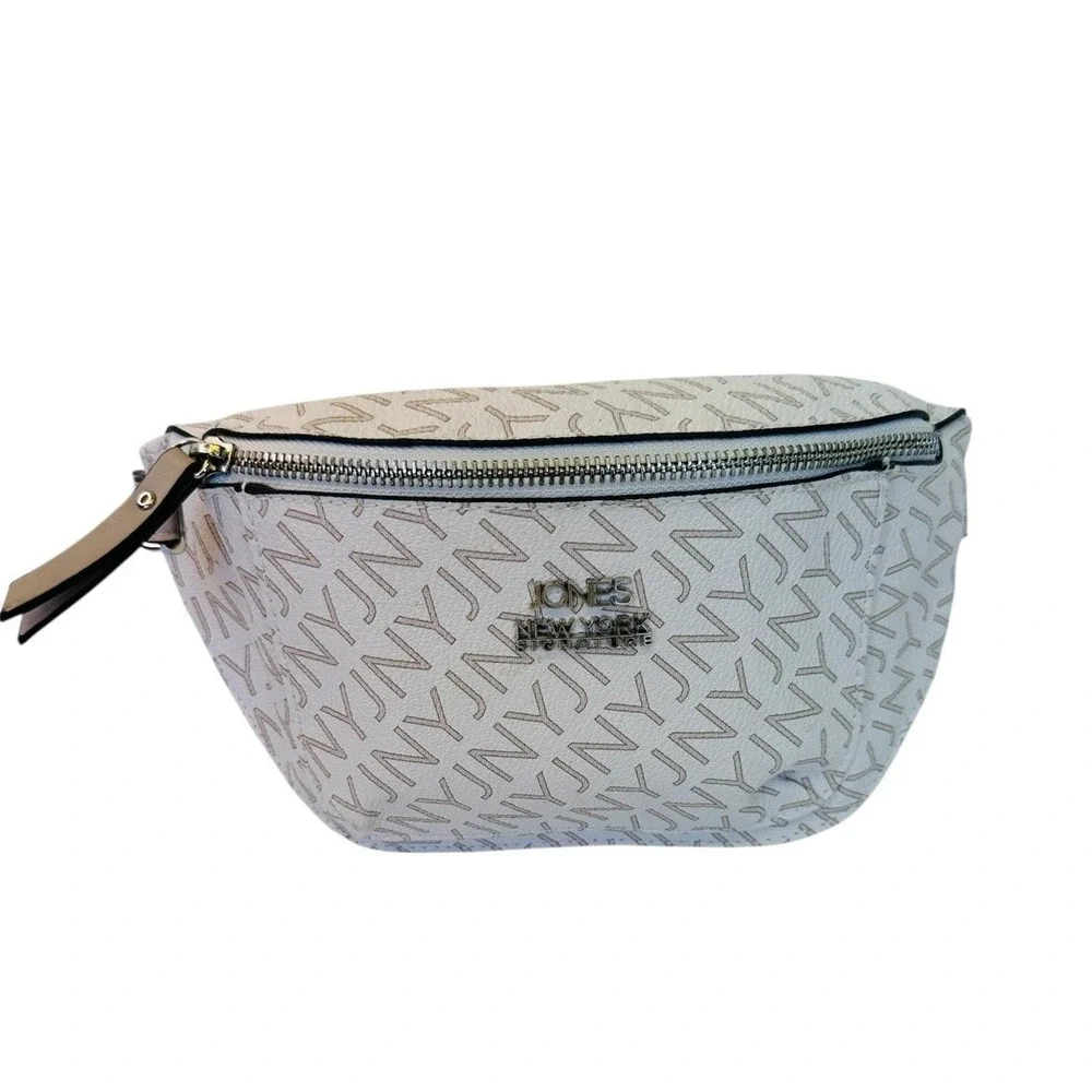 Jones New York Signature Fanny Bag Belt Off White Gray Front‎ & Back Zipper